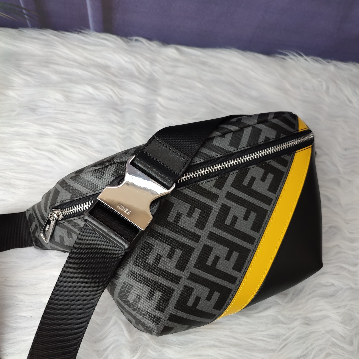 Fendi Black Zucca FF 1974 Diagonal Belt Bag Cloth Cloth ref.1012795