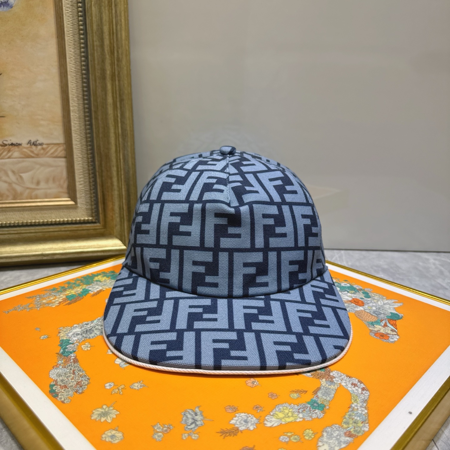 Fendi Blue FF Monogram Baseball Cap - Designer