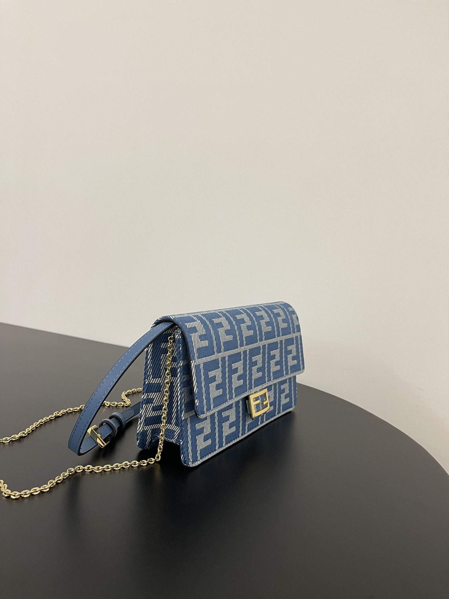 FENDI Blue Wallet On Chain Baguette minibag