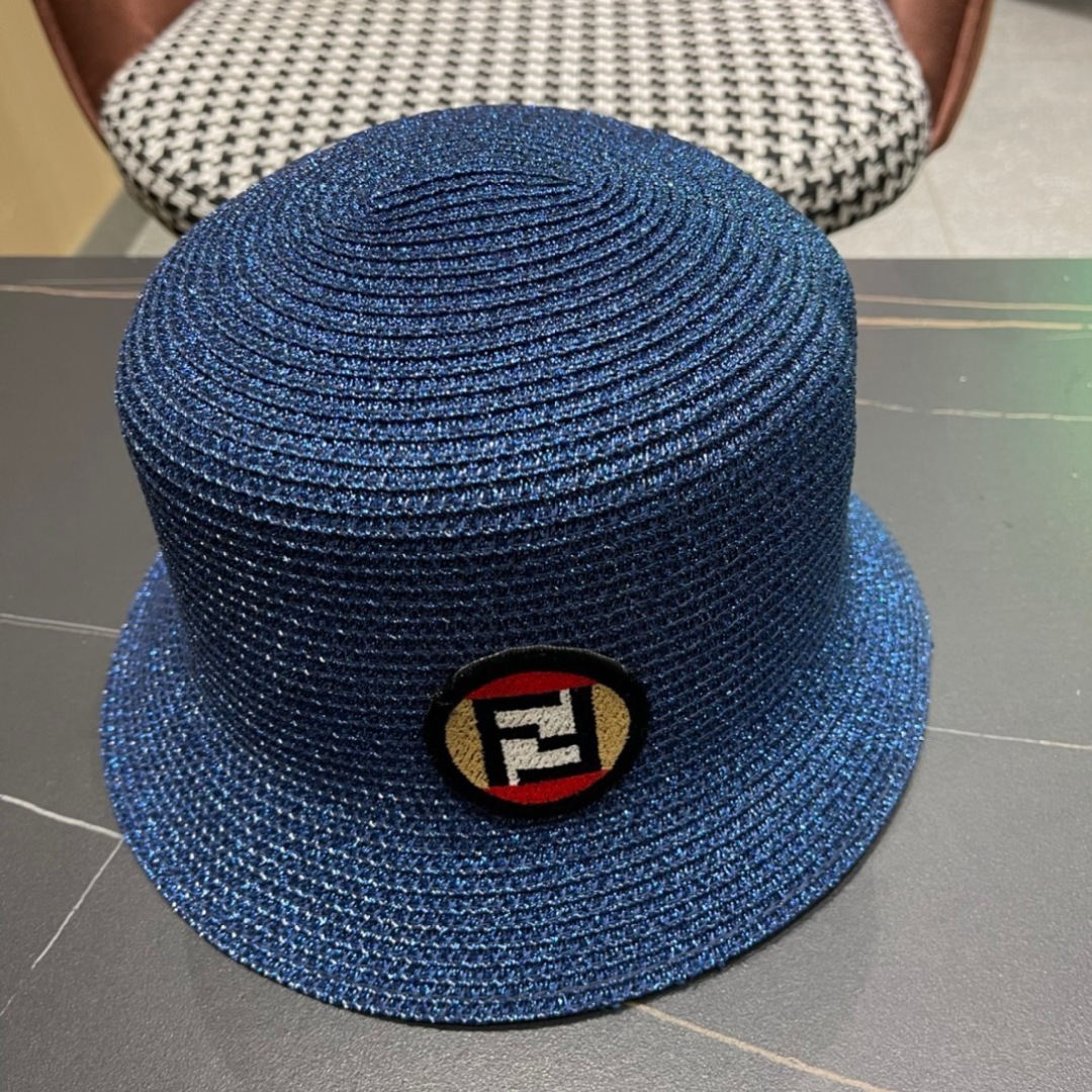 Fendi Blue Metallic Bucket Hat - Fendi Logo Patch