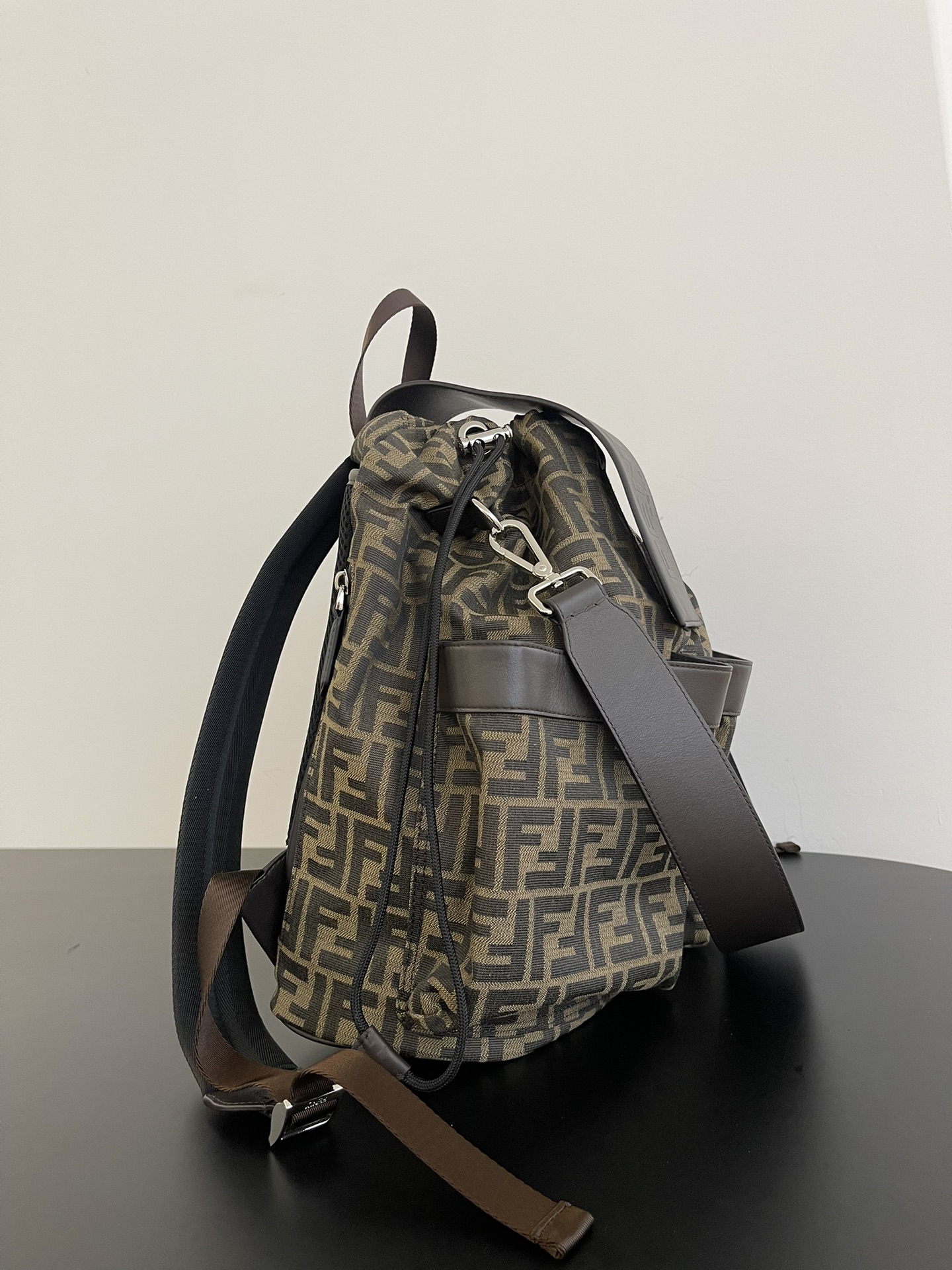 Fendi Brown Large Zucca Canvas Strike Backpack Leather