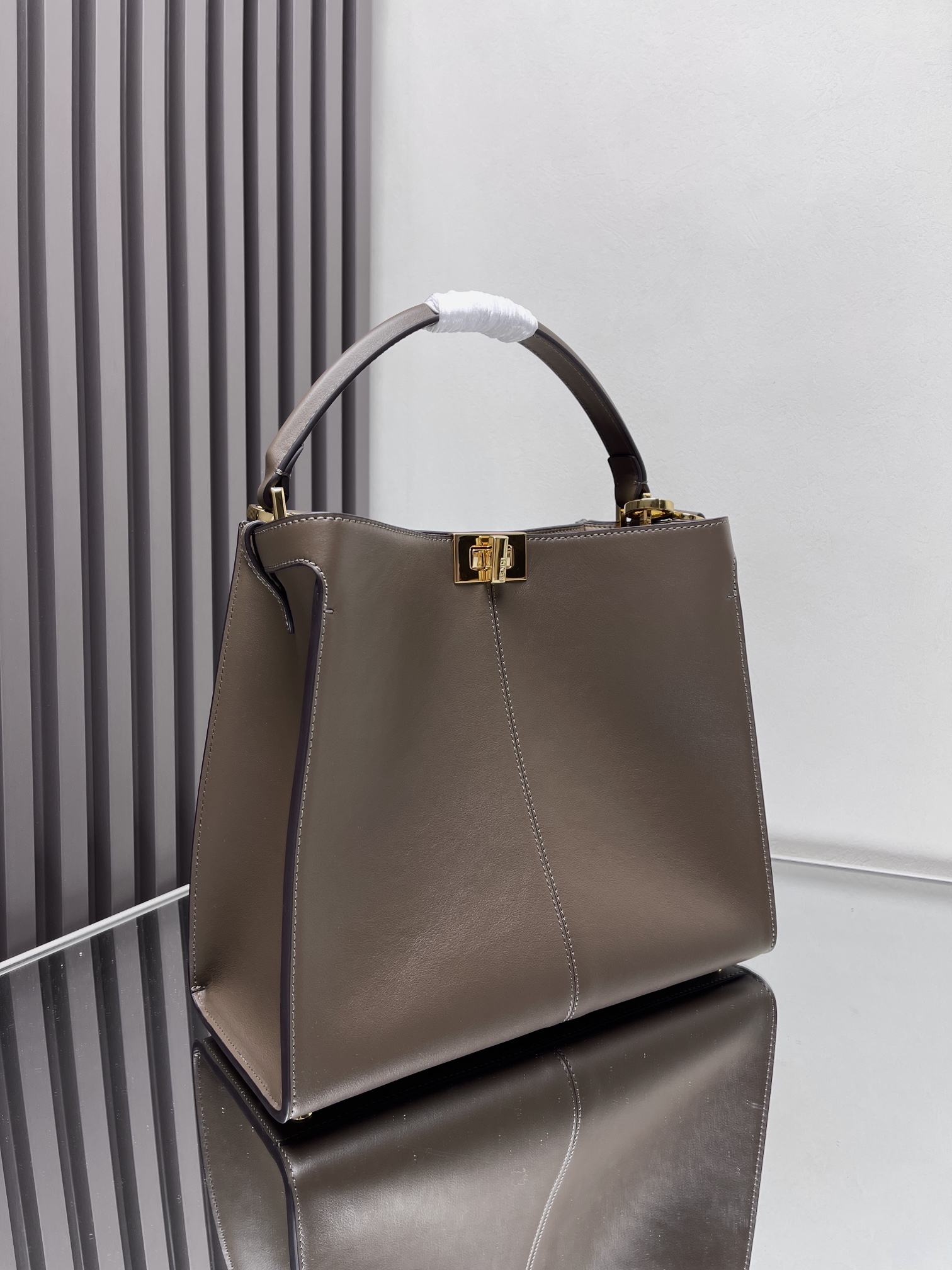 Fendi Brown Leather Peekaboo X-Lite Top Handle Bag Fendi