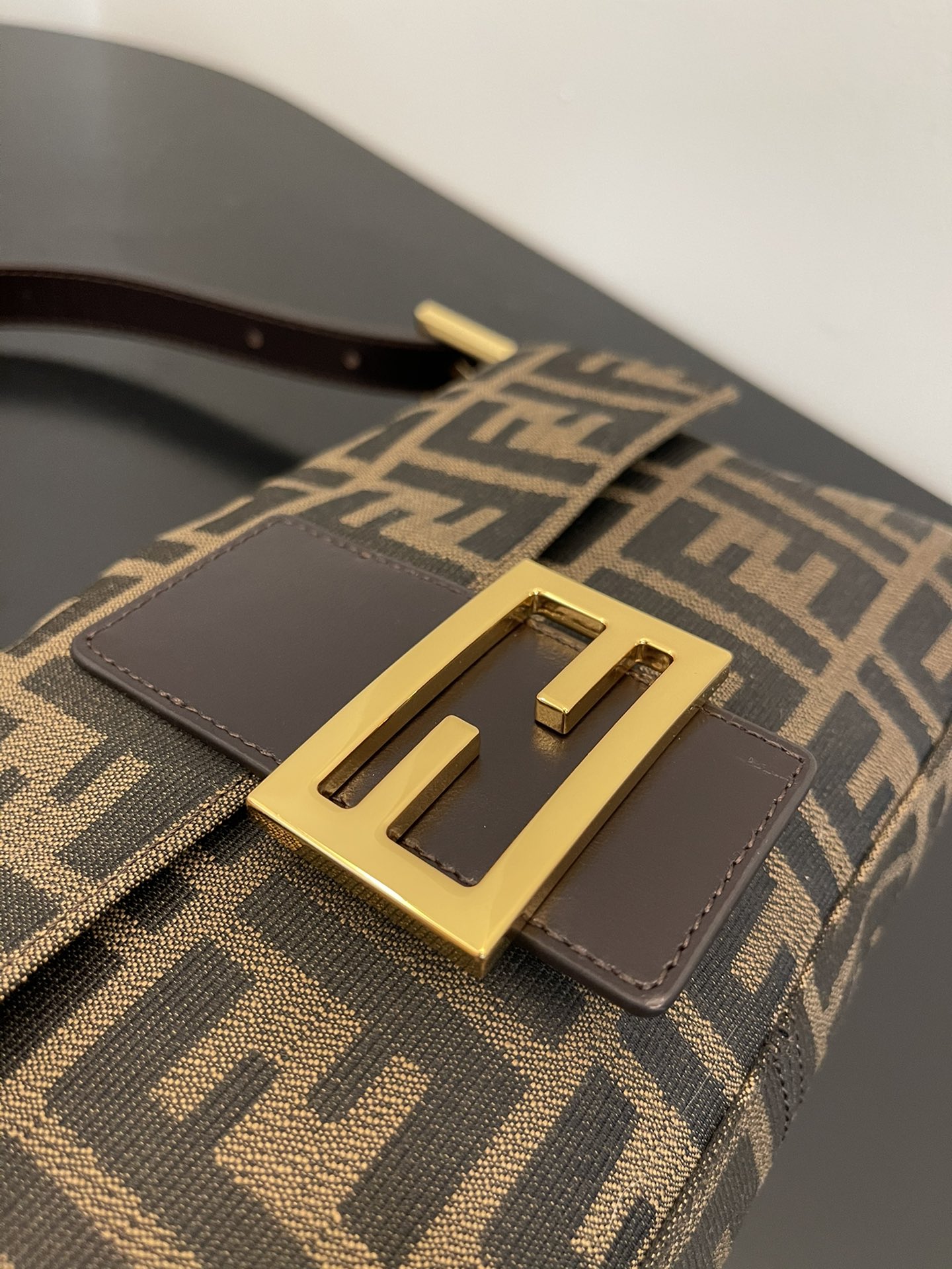 Fendi Brown Monogram Zucca Canvas and Calfskin Leather