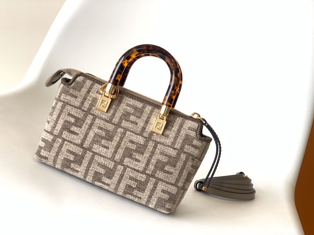 Fendi By The Way Boston Bag Mini FF Monogram Dove Gray