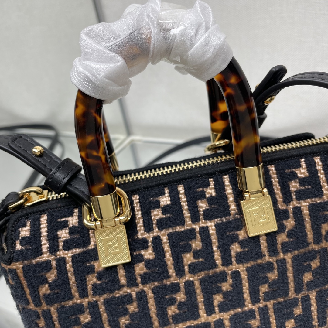 Fendi By The Way Mini Raffia & Leather Shoulder Bag