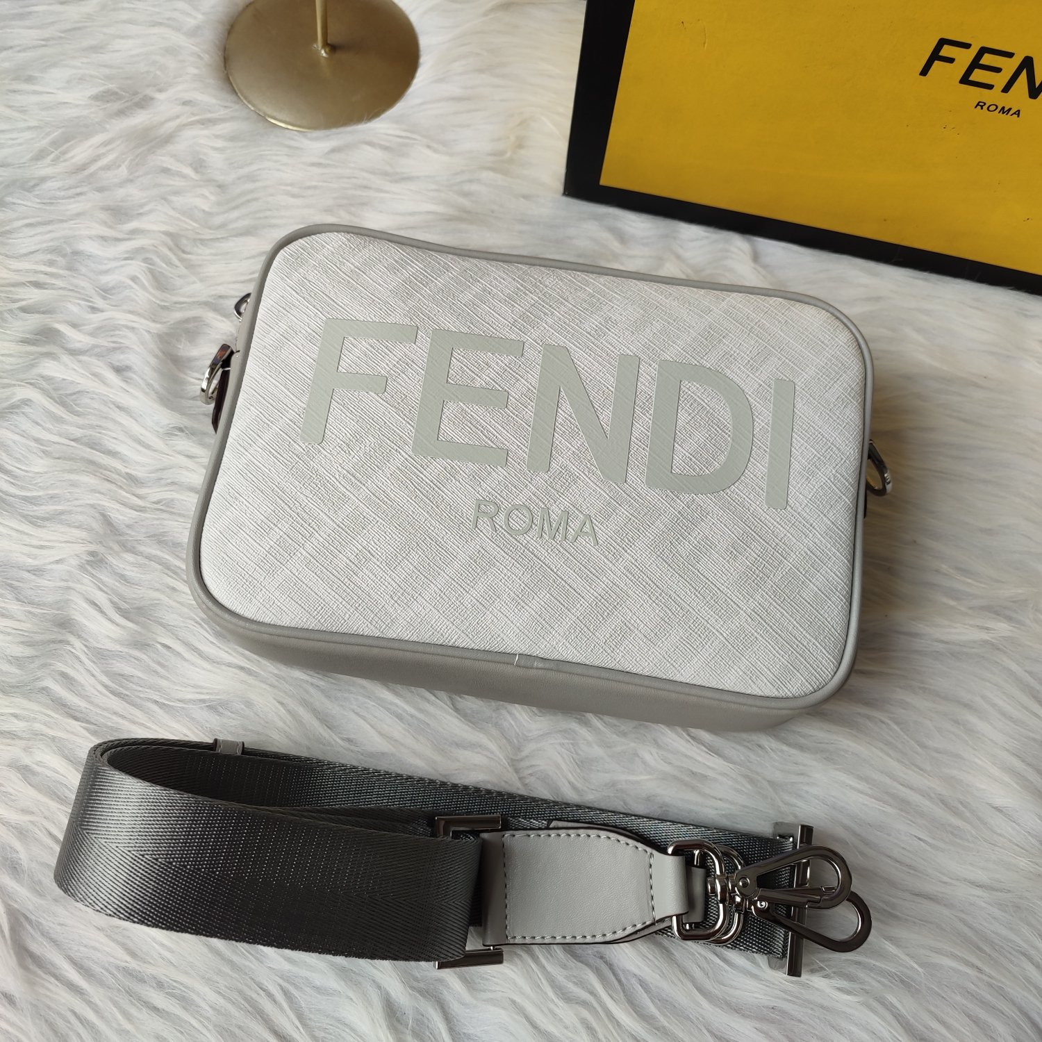 Fendi Cam Fendi Diagonal Duo Camera Case FF Leather brown white