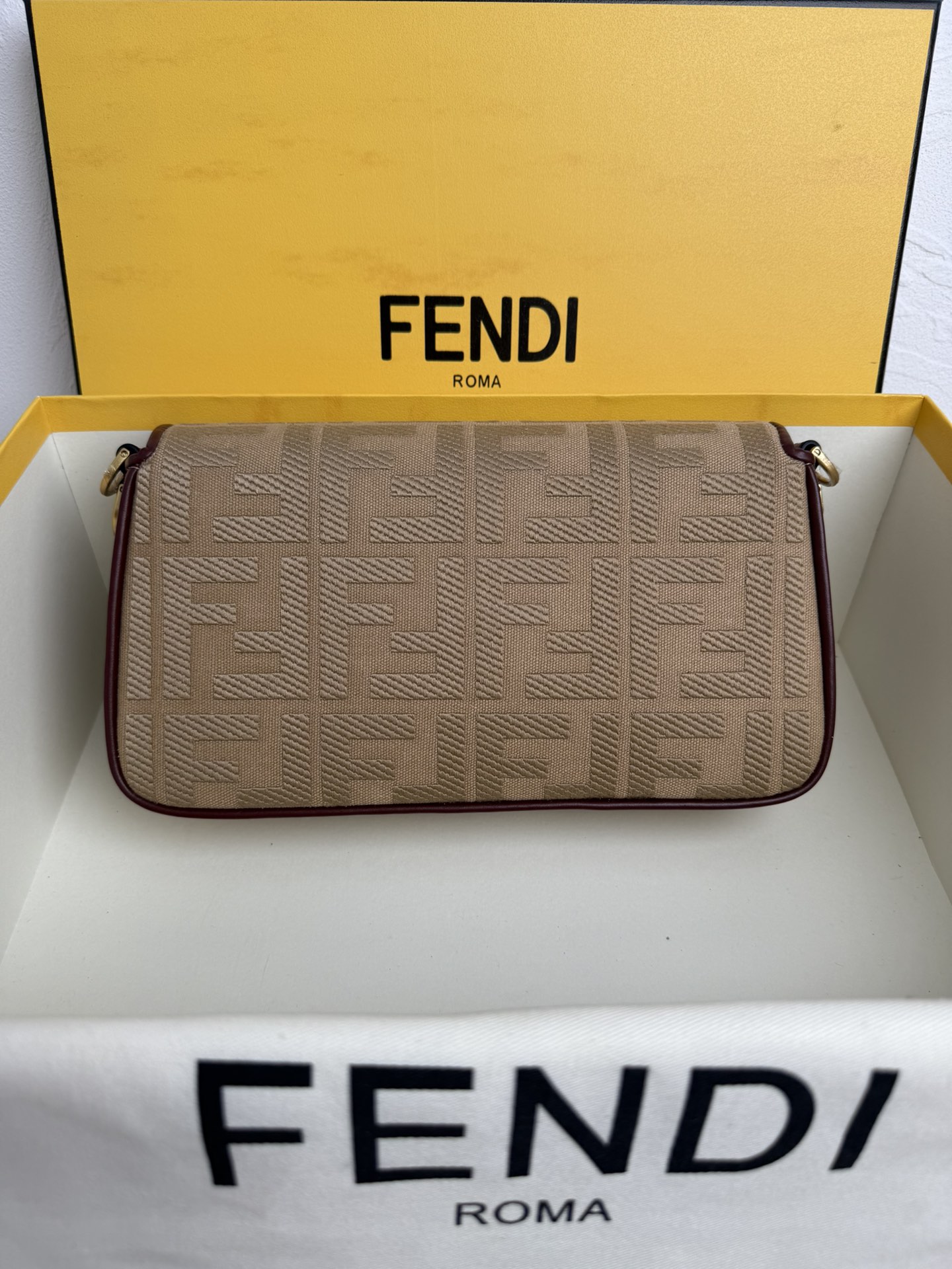 FENDI Canvas Vitello King Bi-Color Strap FF Embroidered brown