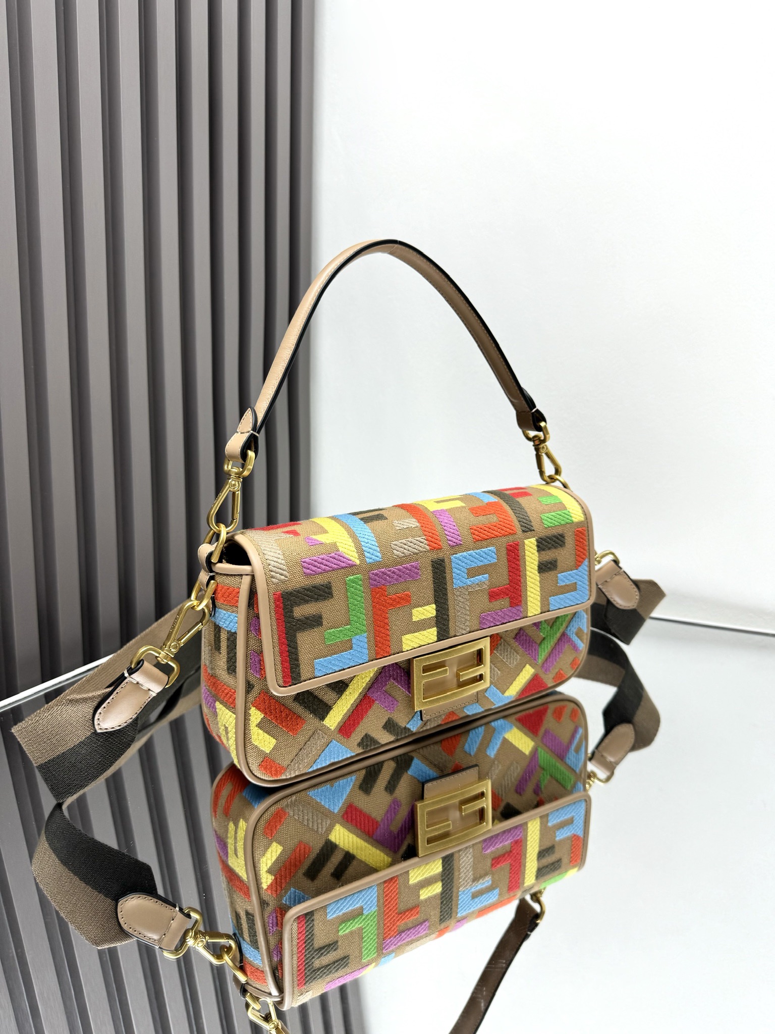 FENDI Canvas Vitello King FF Multicolor Embroidered