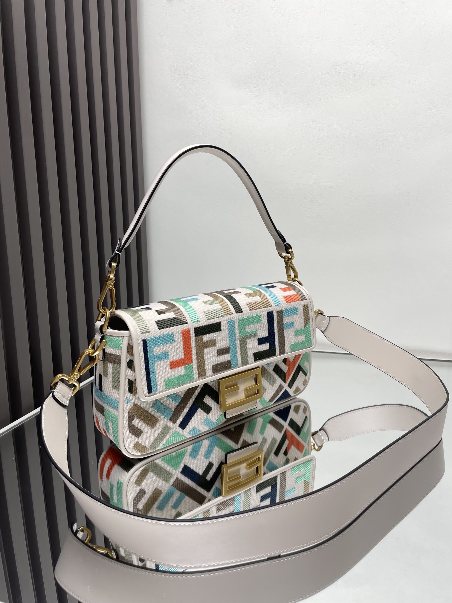 FENDI Canvas Vitello Seta FF Multicolor Embroidered
