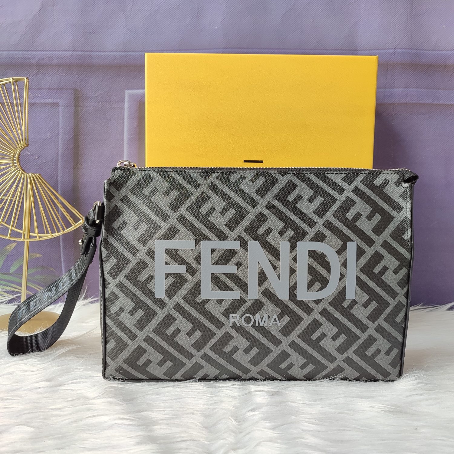 FENDI Clutch Pack Pouch in Black FF Fabric fendi bag