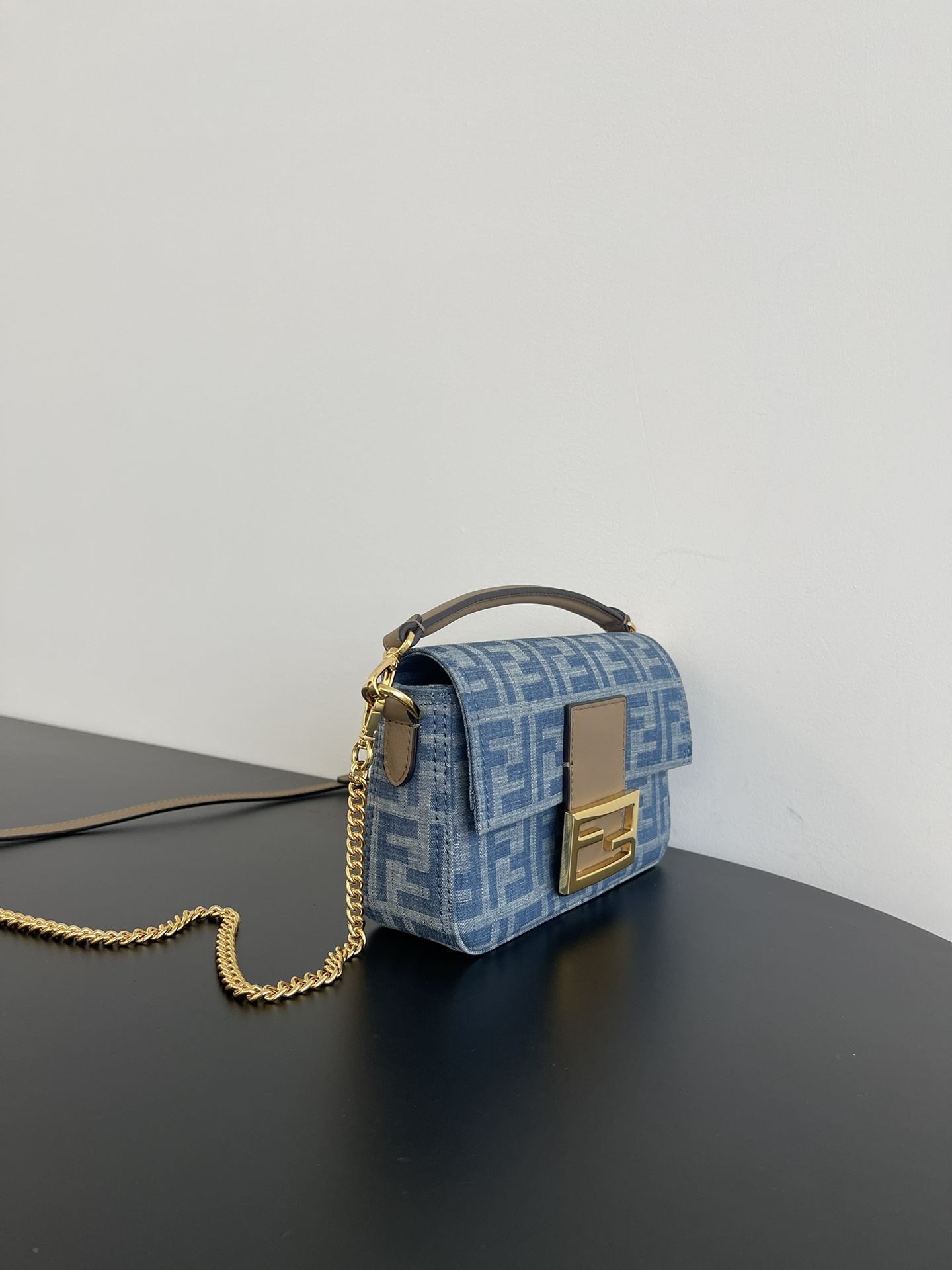 FENDI Denim Vitello King F is Fendi FF Embroidered Mini