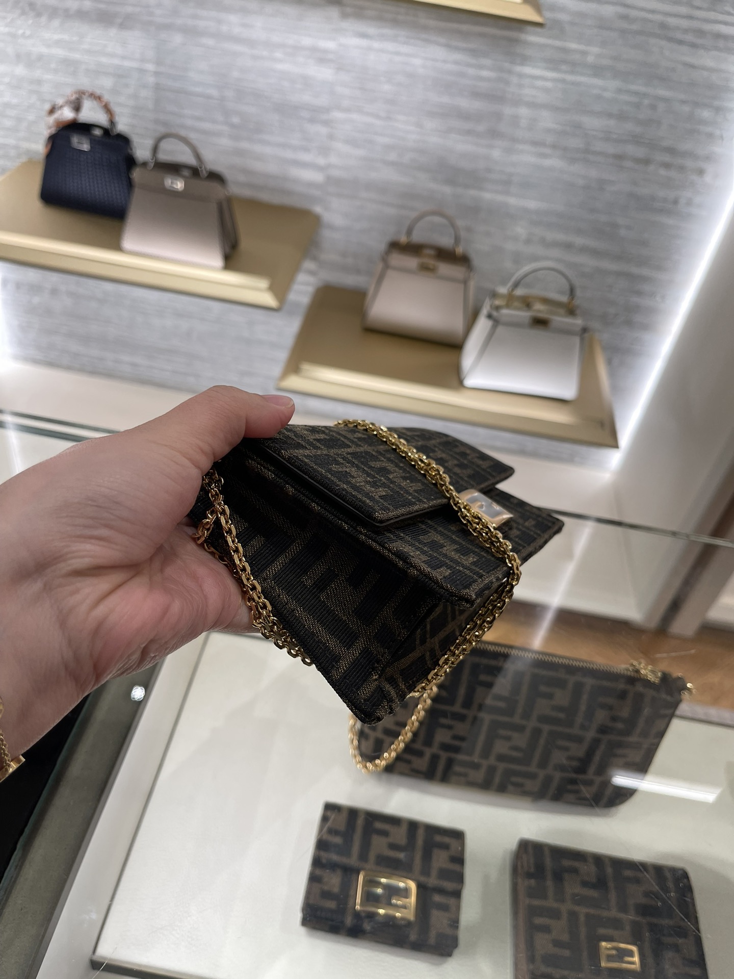 FENDI Fabric Jacquard FF 1974 Wallet On Chain Tobacco ...
