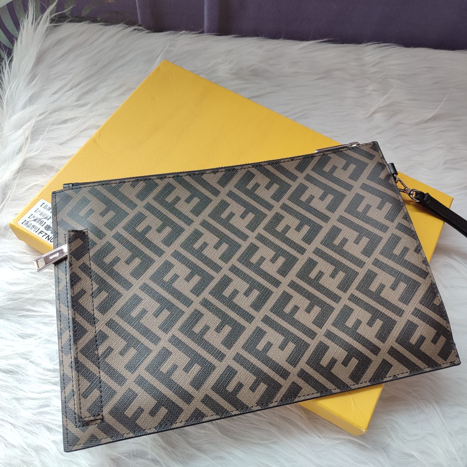 Fendi FENDI Zucchino FF Monogram Diagonal Clutch Excellent Condition