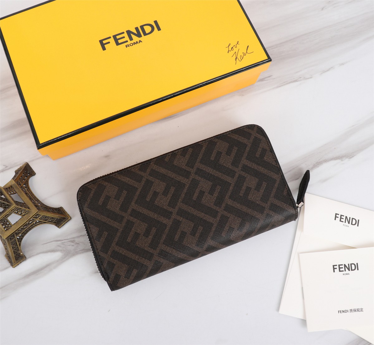 Fendi FF logo wallet in brown and black