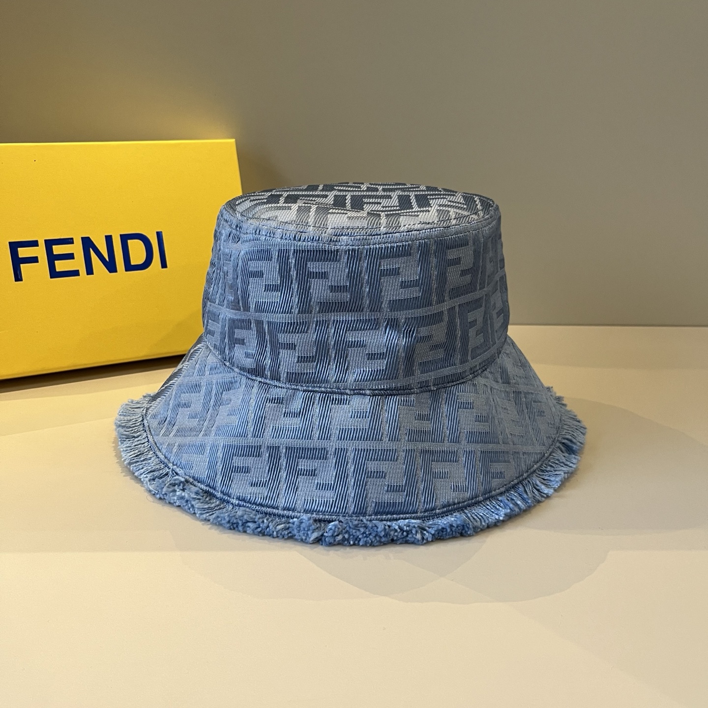 Fendi Blue Denim Bucket Hat - Fendi Blue Denim FF Bucket Hat - Frayed