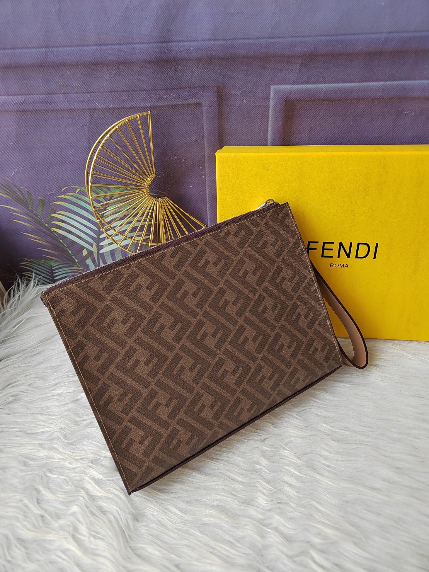 FENDI FF monogram-print Clutch Bag | Brown