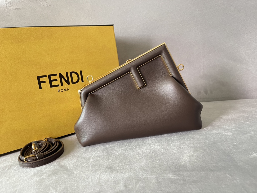 FENDI First Medium Leather Shoulder Bag Dark Brown