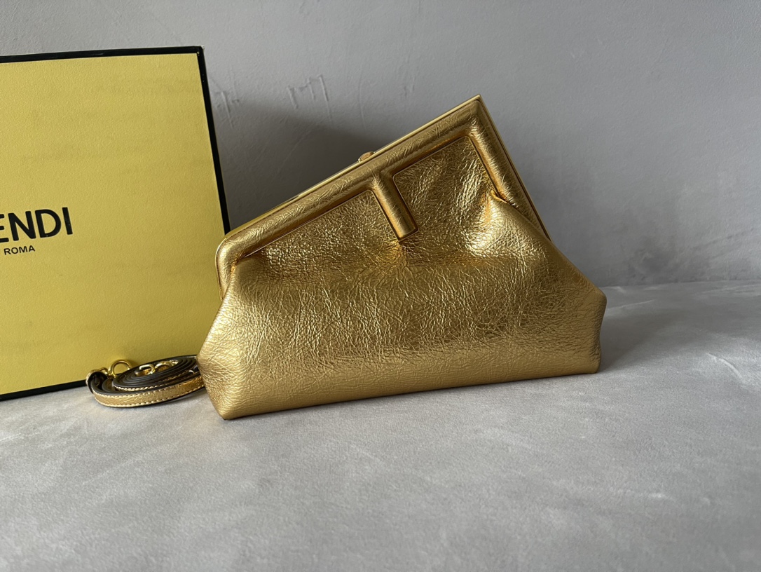 Fendi First Small Gold Laminated Leather Bag