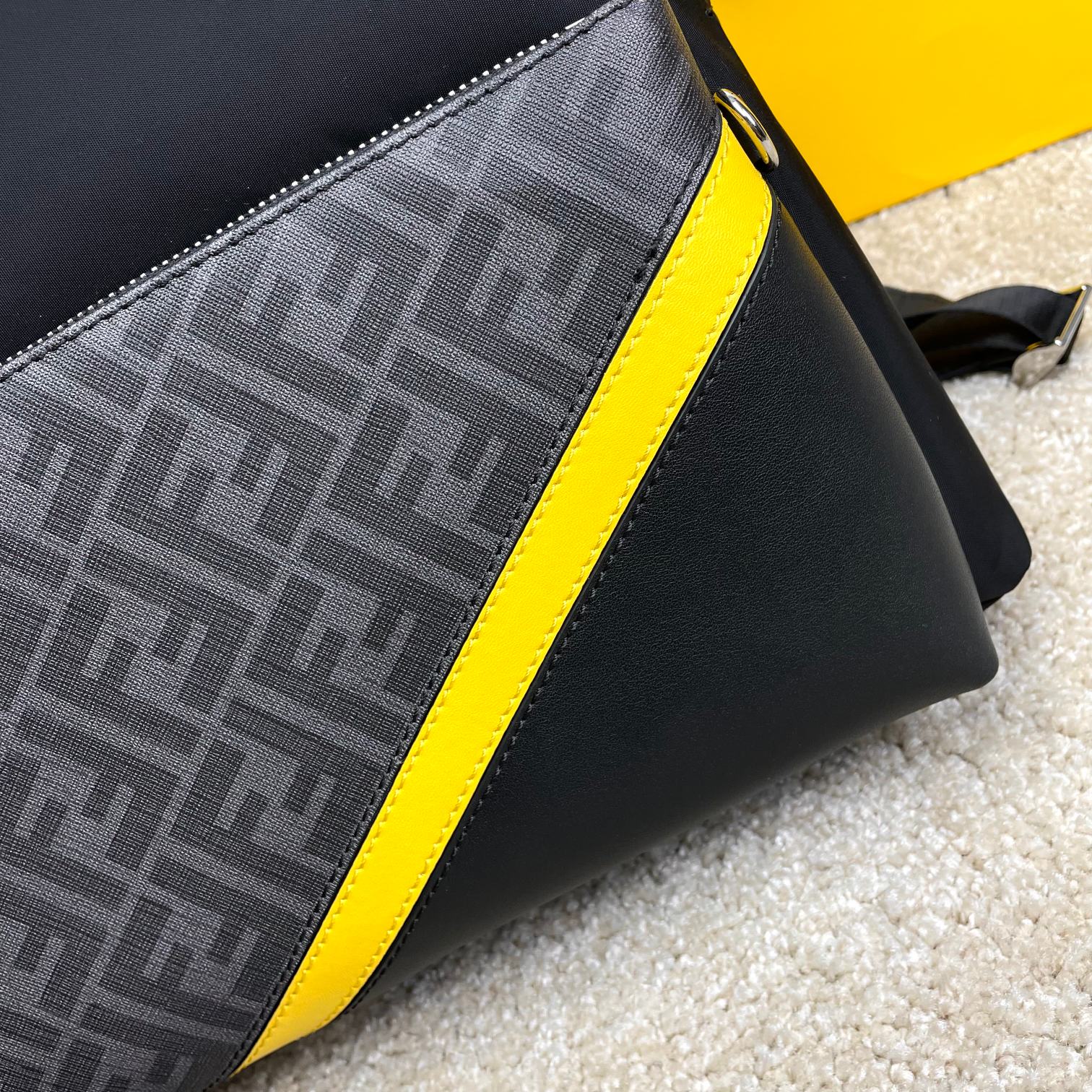 FENDI Glazed Fabric Nylon FF 1974 Diagonal Pouch Pocket black