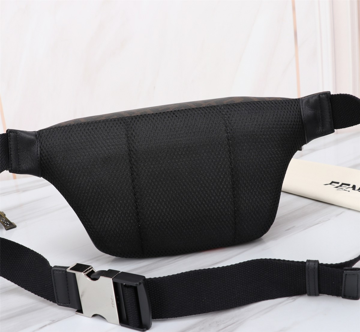 FENDI Glazed Fabric Vitello Liberty FF 1974 Diagonal Belt