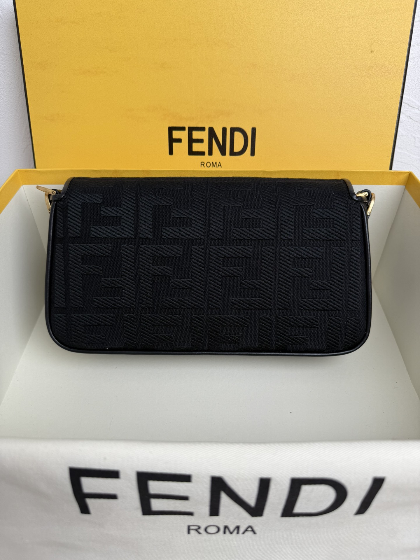 Fendi Iconic Medium Baguette Black Leather Bag