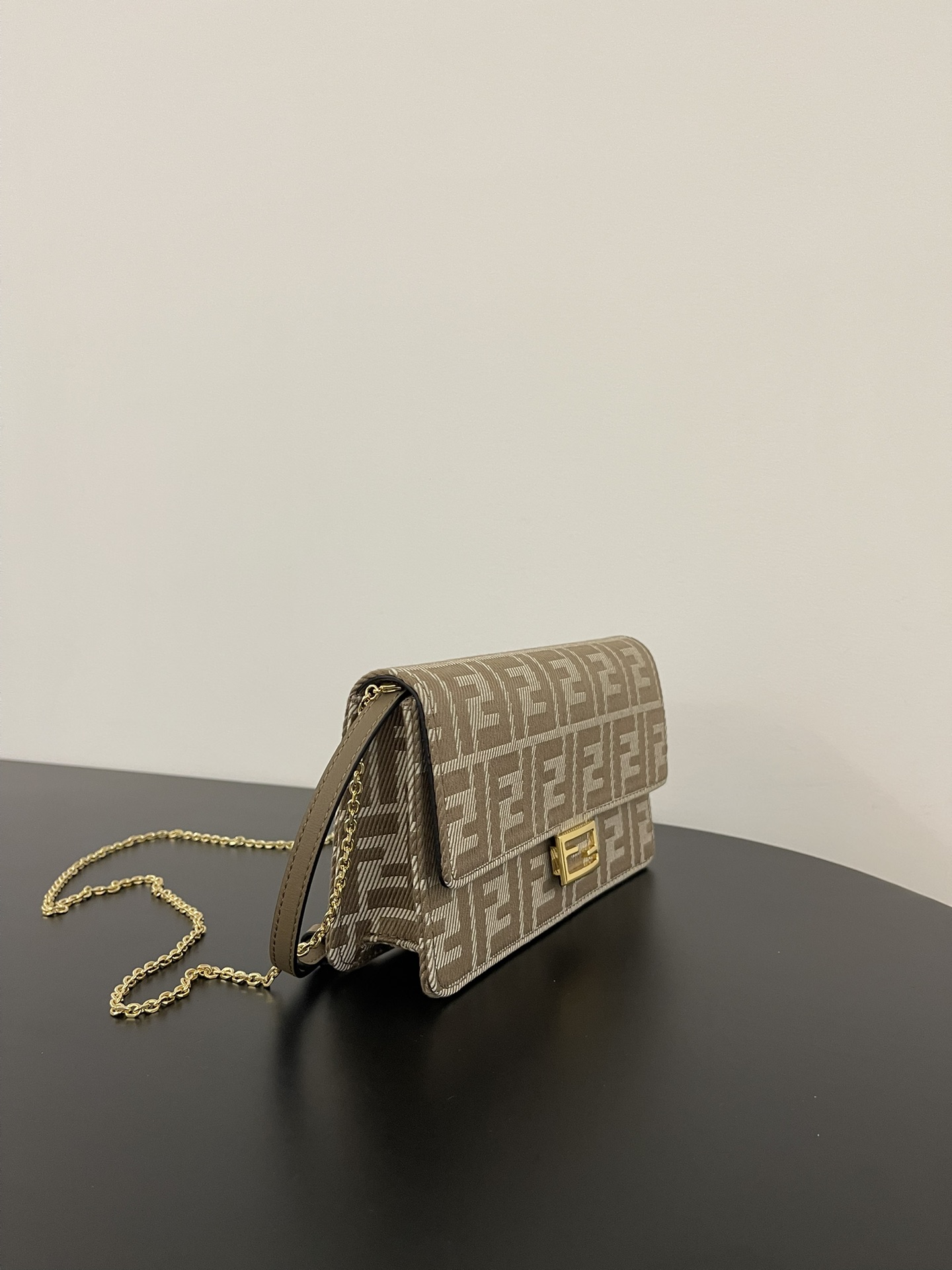 FENDI Jacquard Denim Effect FF 1974 Wallet On Chain White