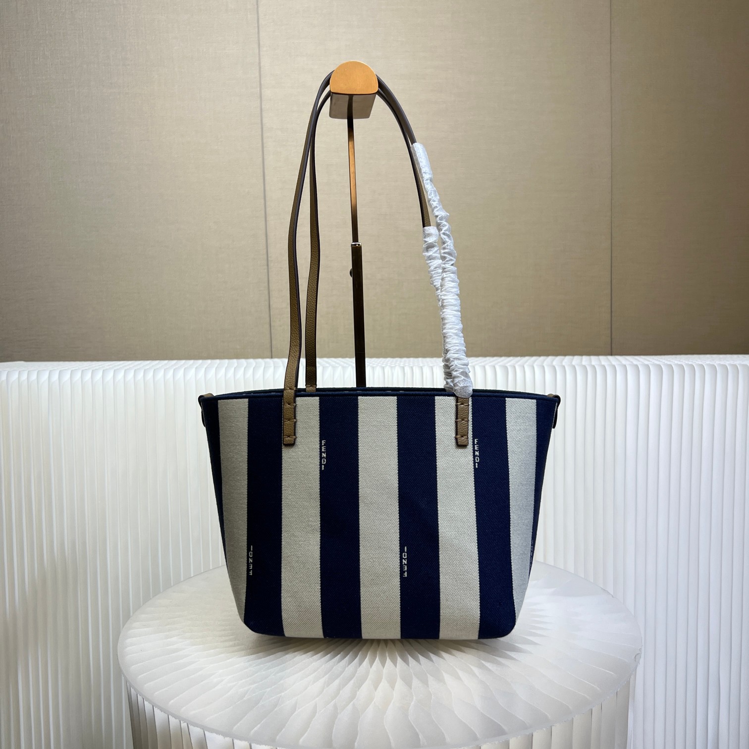 FENDI LARGE NAVY STRIPED FF LOGO REVERSIBLE TOTE BAG