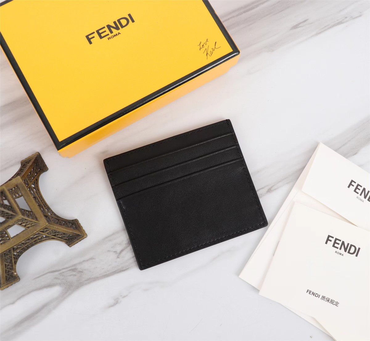 Fendi Leather Logo Embossed Card Holder Black BNWB