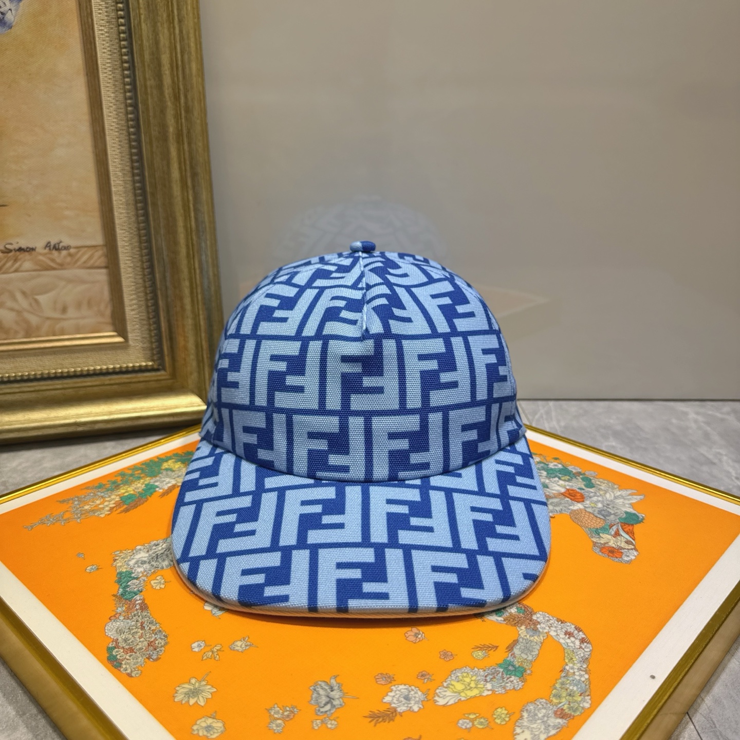 Fendi Blue FF Logo Cap - Fendi Blue FF Logo Print Cap - Designer