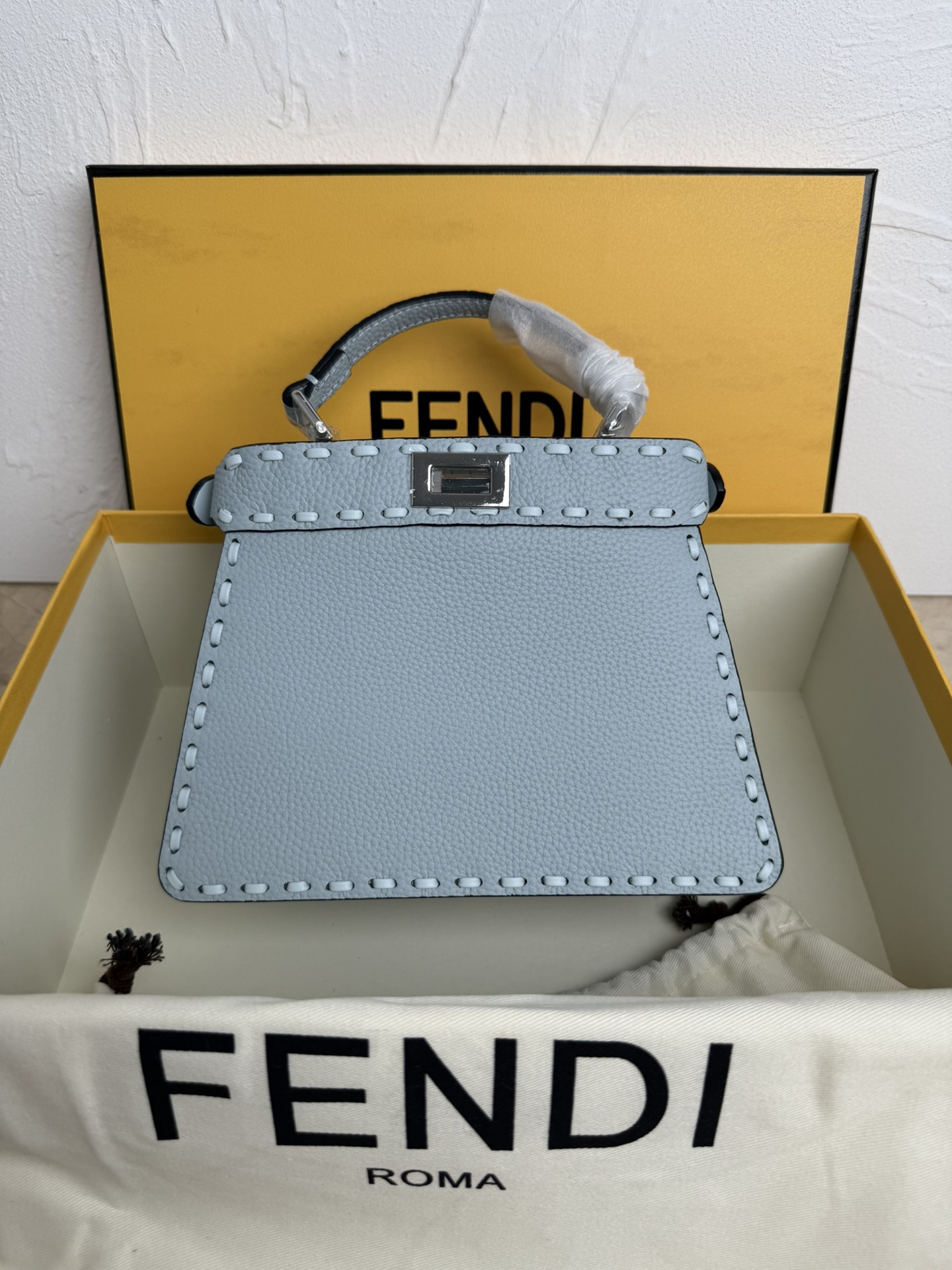 Fendi Light Blue Selleria Leather Peekaboo Iseeu Petite Bag