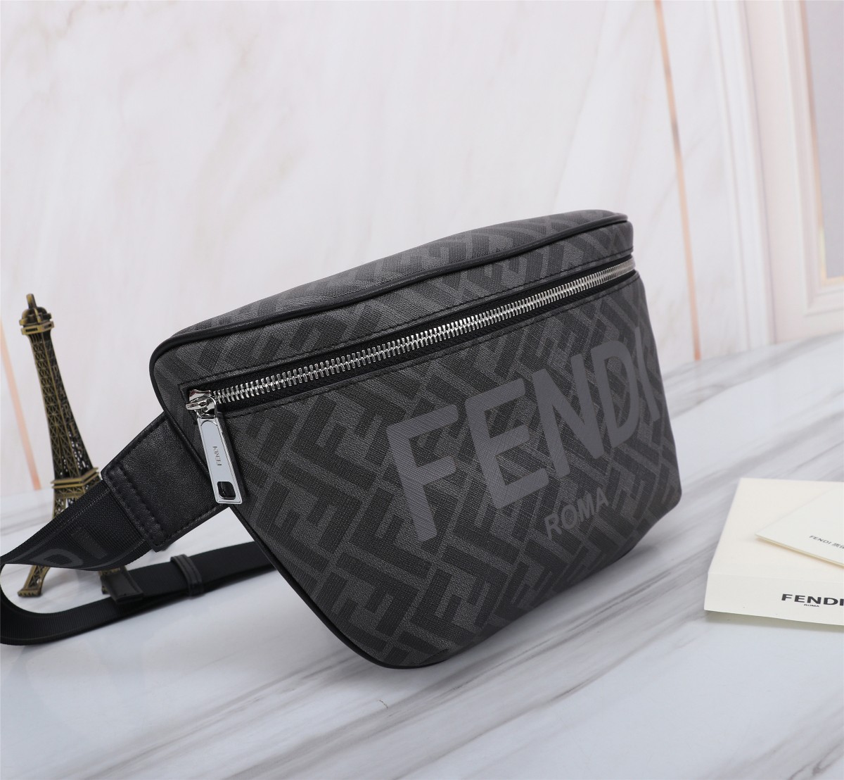 Fendi Logo Zucca Pattern Body Bag 7VA562 Black Cloth