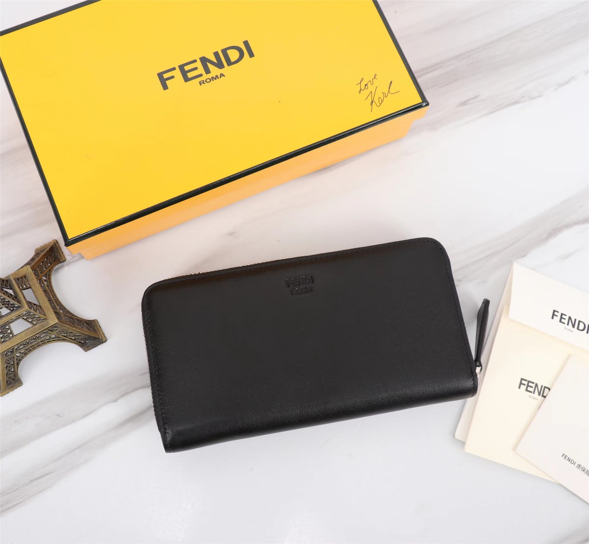 Fendi Long Wallet Leather Gray black