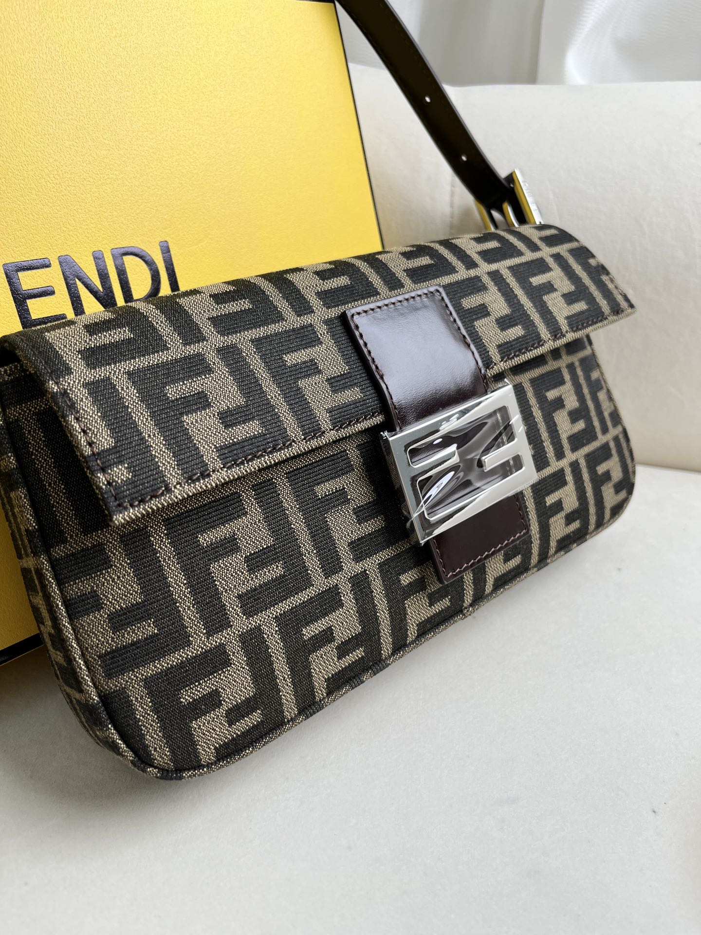 Fendi Mamma Bucket Handbag Zucca Canvas Leather Black