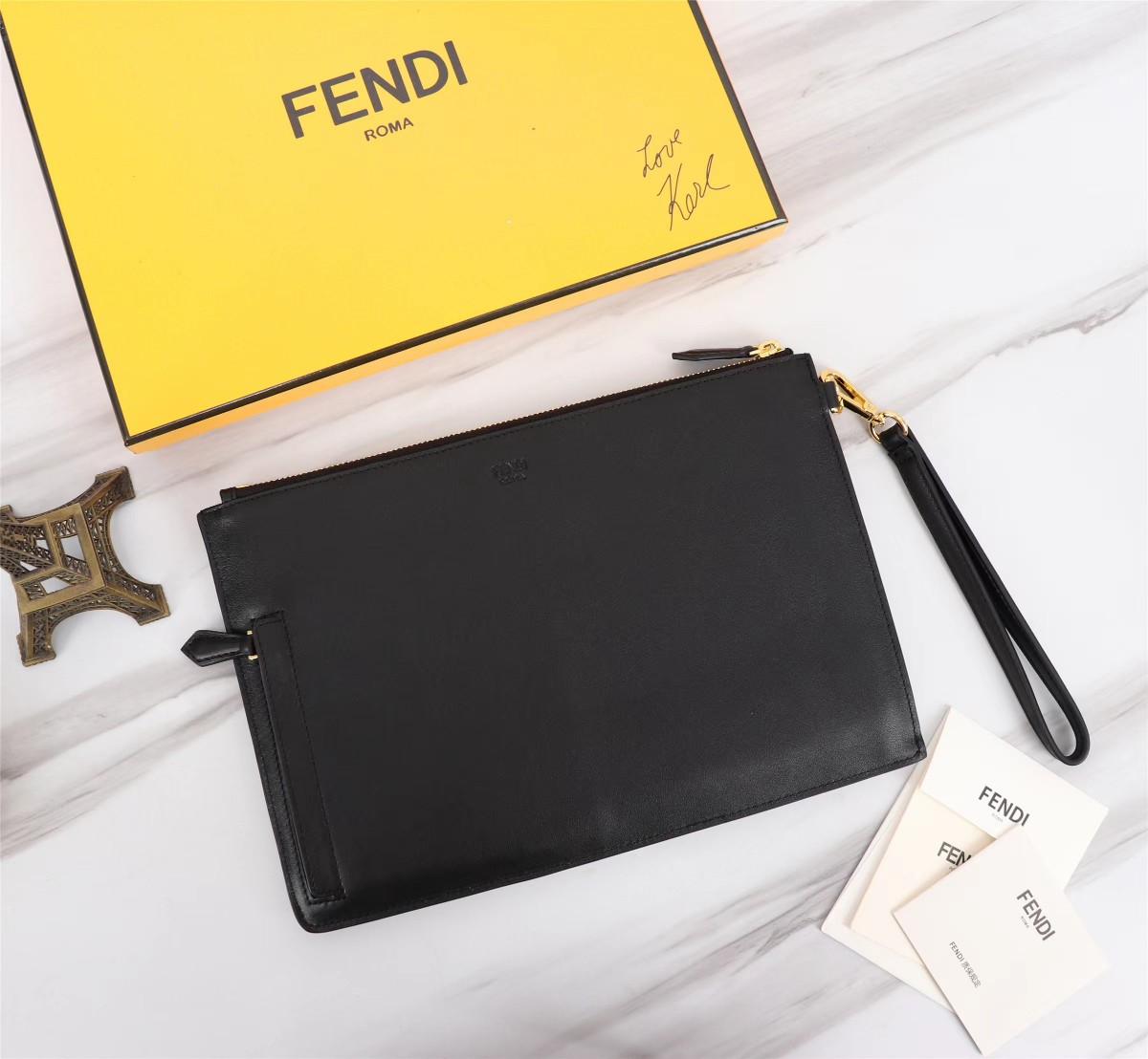 FENDI* men's and women's eye clutch size 30cm Gold iron handbag