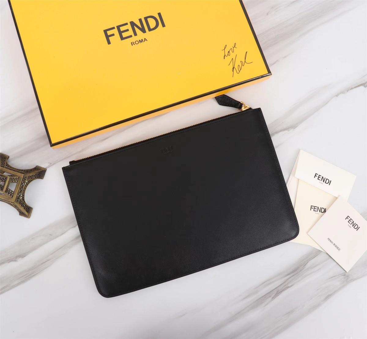 FENDI* men's and women's eye clutch size 30cm Gold iron handbag