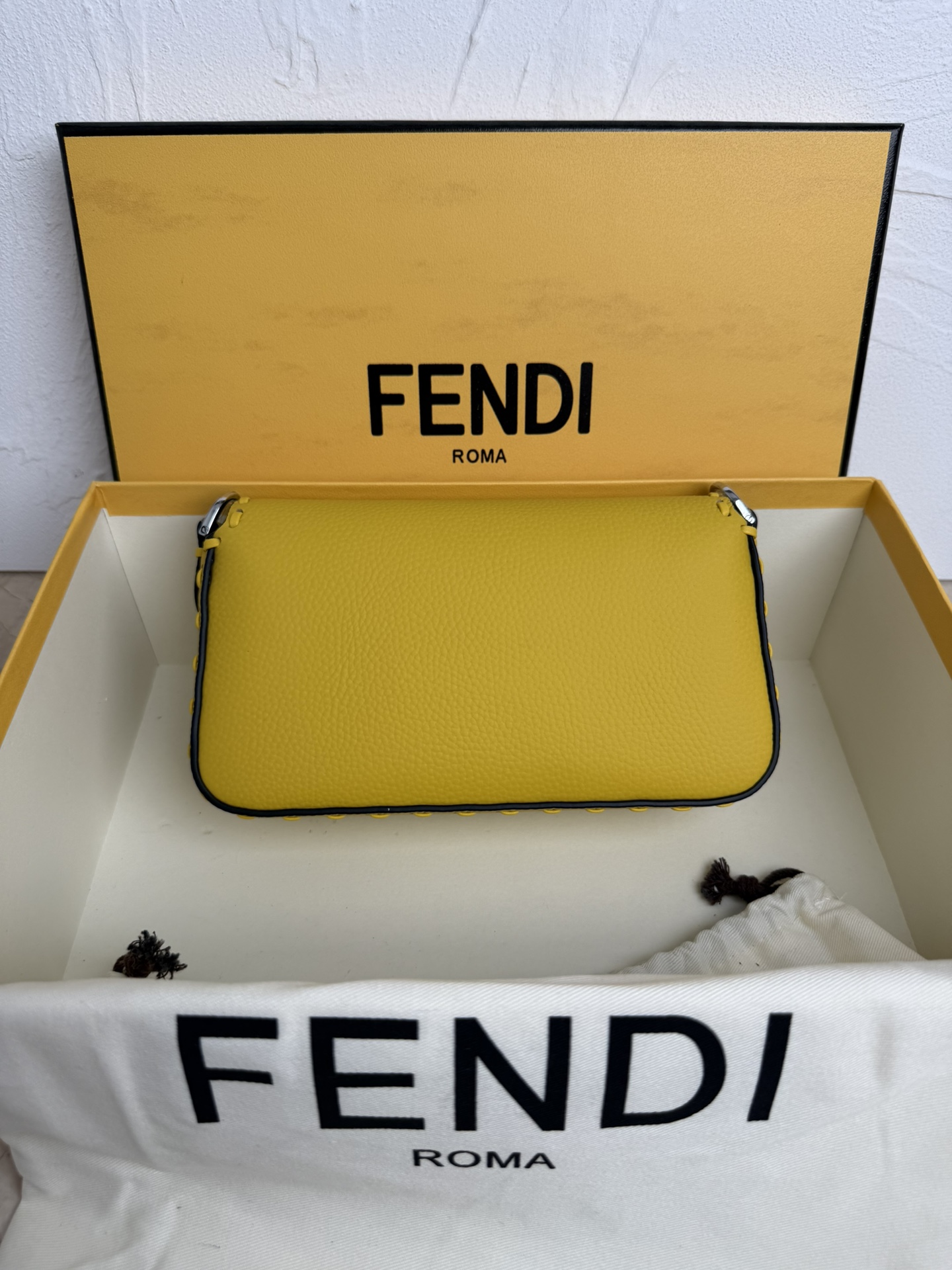 Fendi Micro Baguette Shoulder Bag Yellow Leather Mini Purse