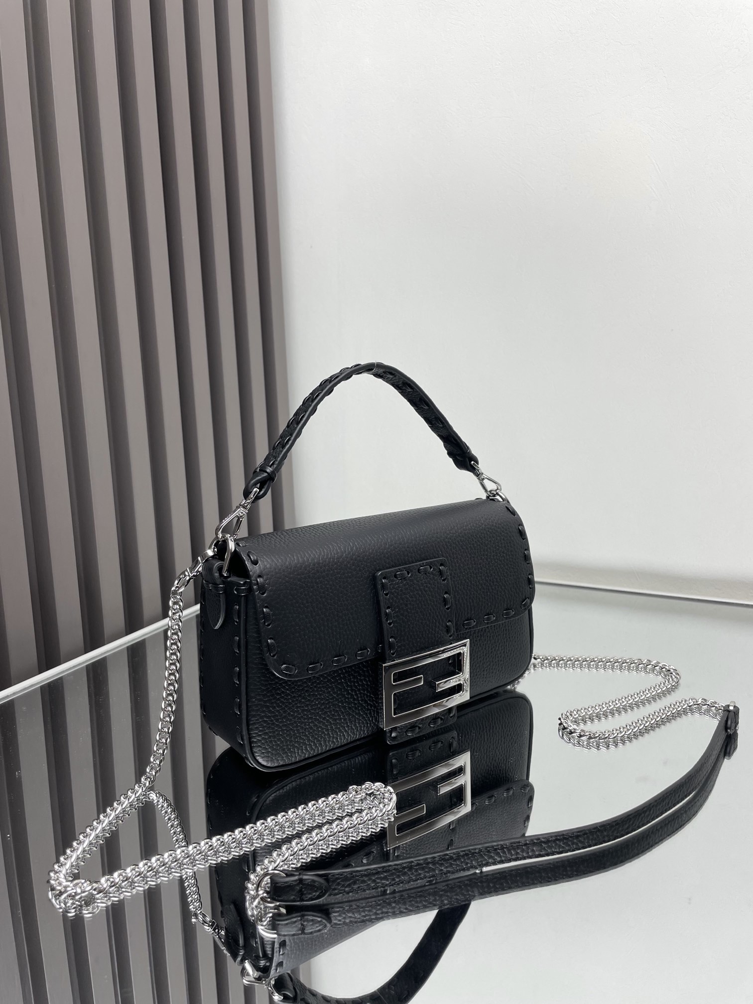 FENDI Mini Baguette Cross Body Bag | black