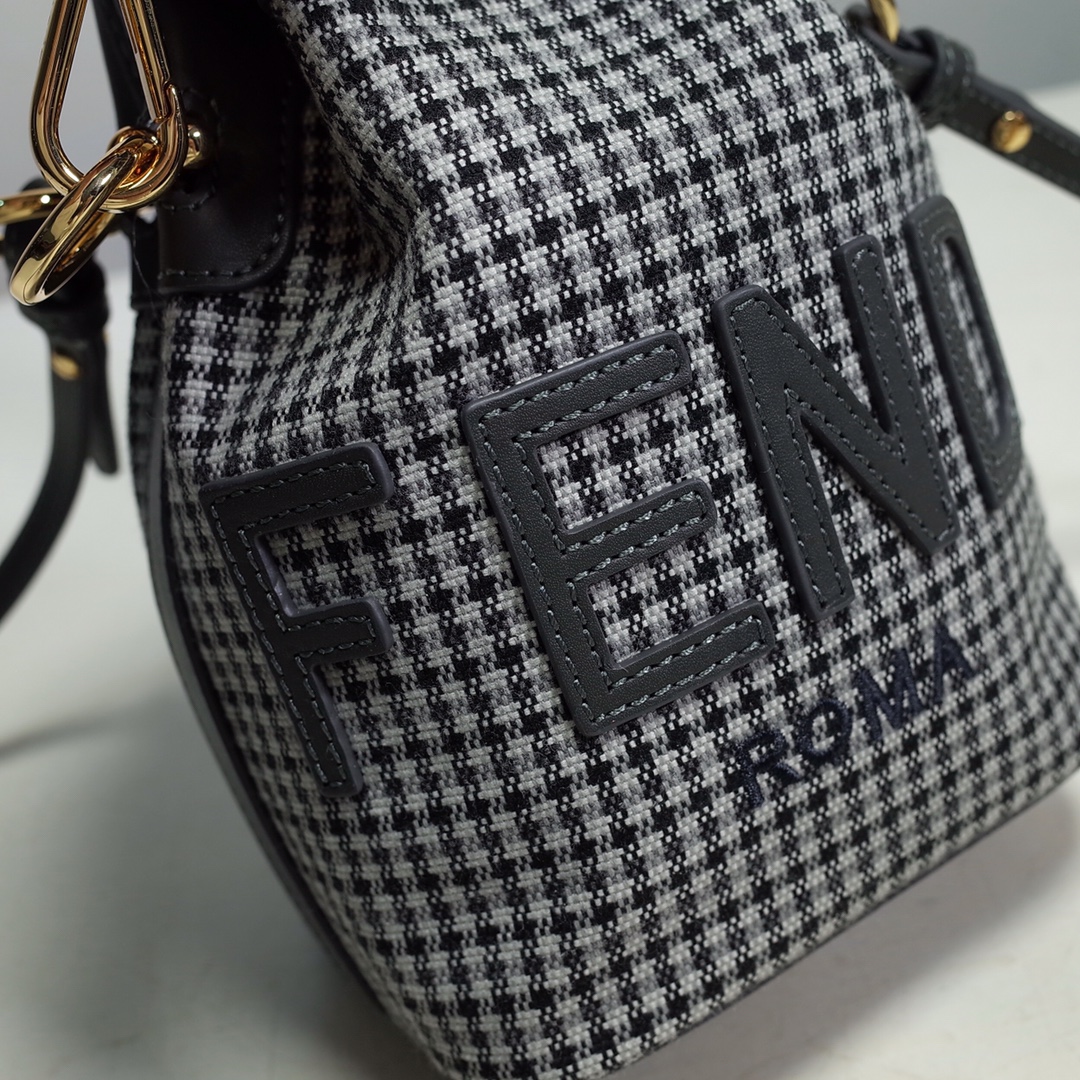 FENDI Mini Mon Tresor Bucket Bag- Grey Plaid