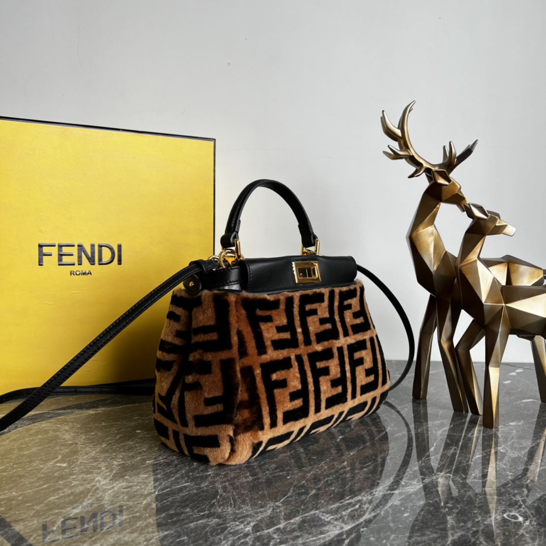 Fendi Peekaboo Bag Zucca Shearling Mini Brown 2643421