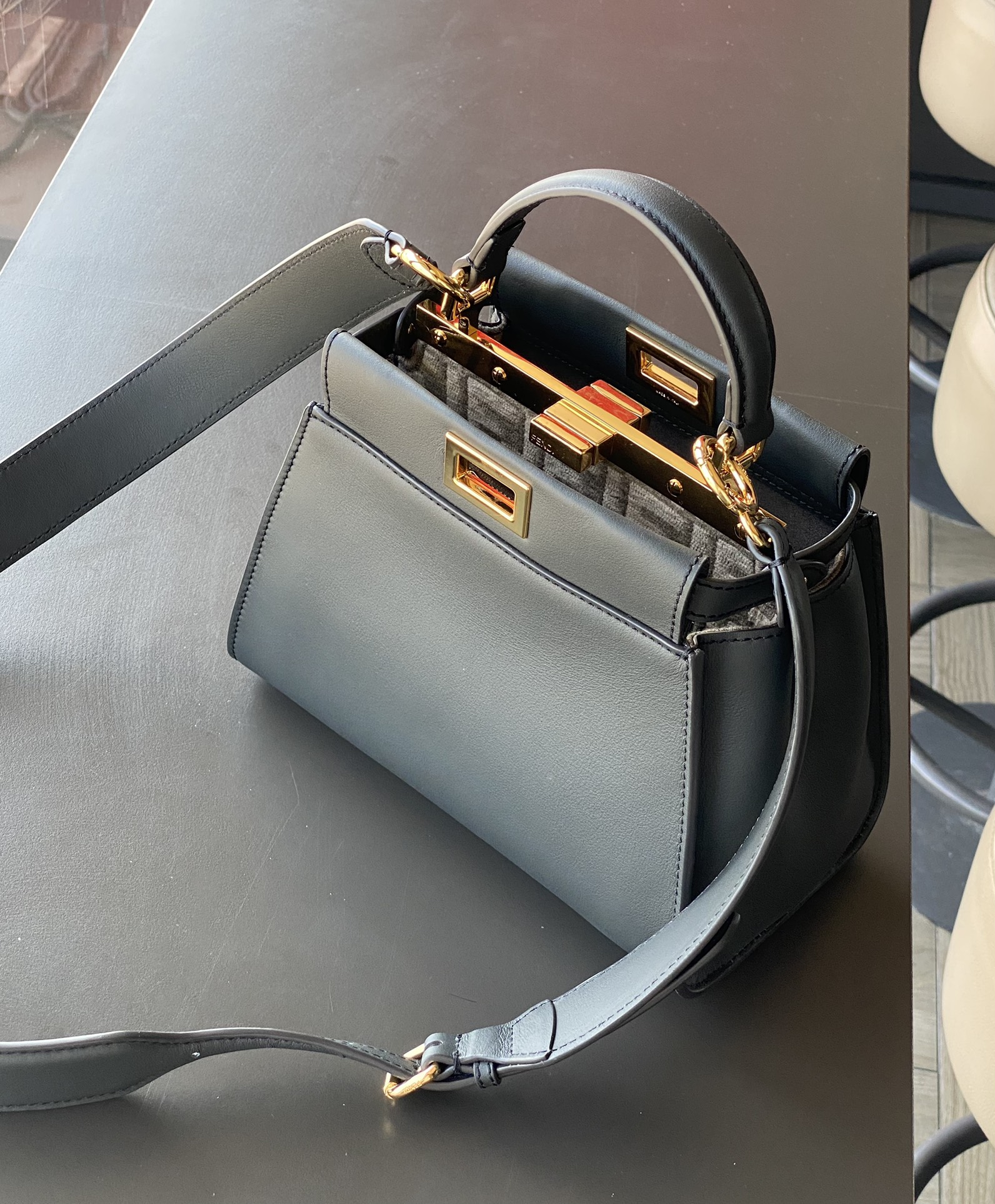 Fendi Peekaboo ISeeU Petite Fine leathers Grey | Fend