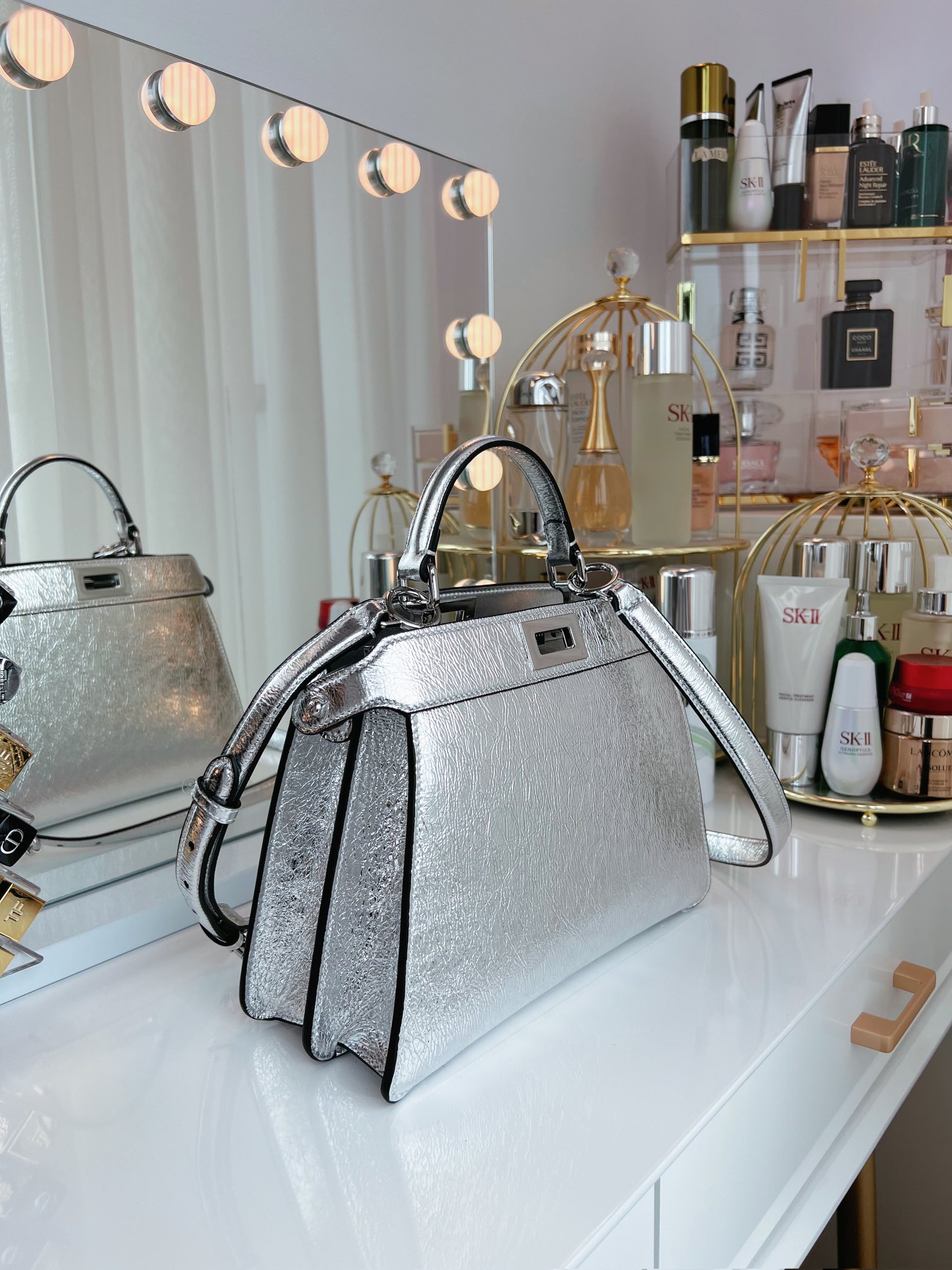 Fendi Peekaboo ISeeU Petite Precious skin Silver | Fendi