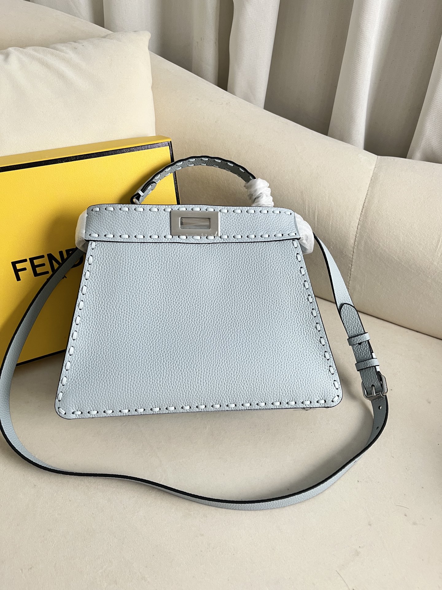 FENDI Peekaboo Mini Cuoio Romano leather Light blue | Fendi