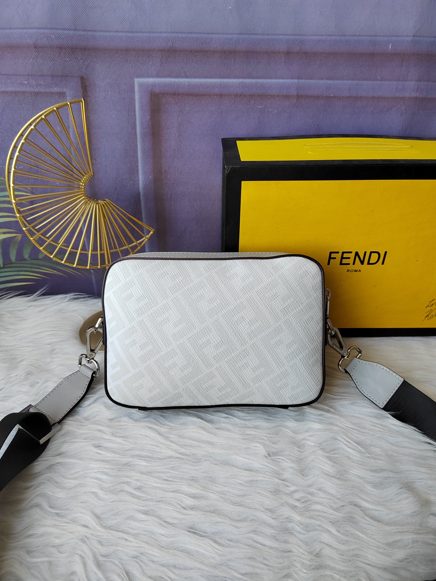 Fendi Perla/Argilla Leather FF Canvas Wallet Crossbody Bag