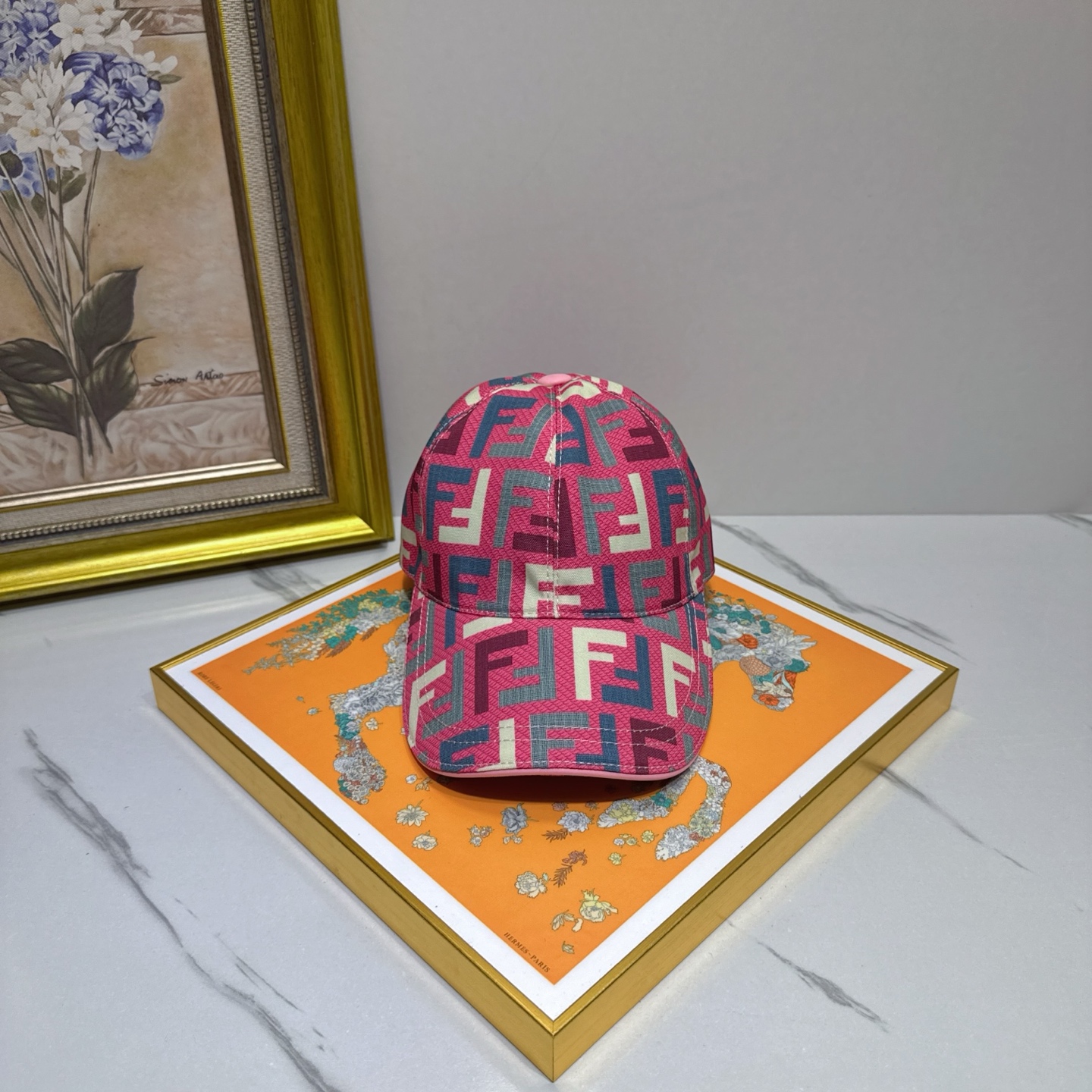 Fendi Pink Multicolor FF Logo Baseball Cap - Designer