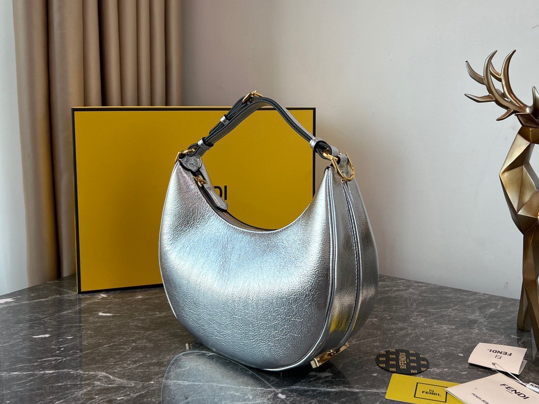 FENDI Rock Millenium Small Fendigraphy Hobo Bag Argento 1031318