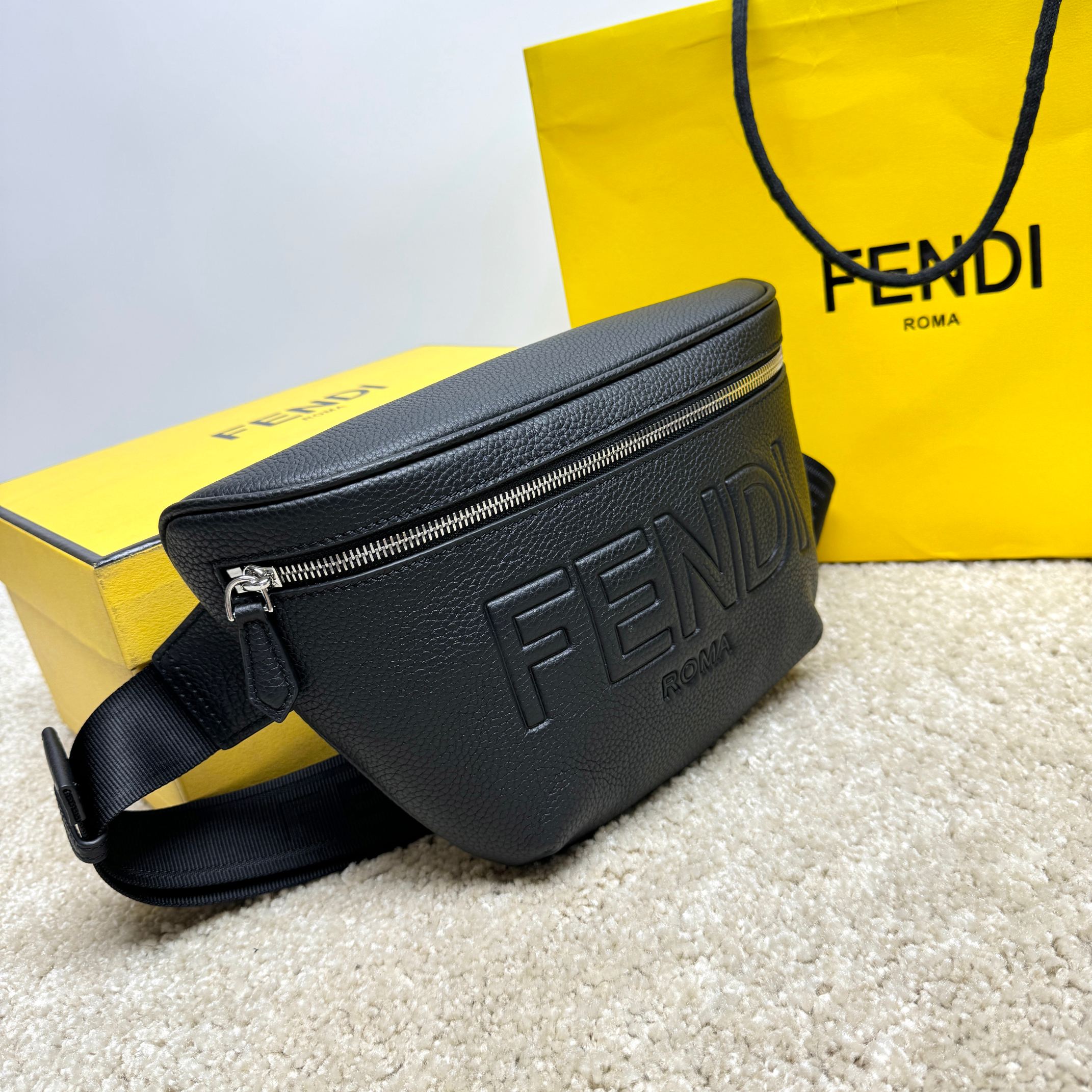FENDI Shadow Diagonal Belt Bag Waist Bag Black 7VA562