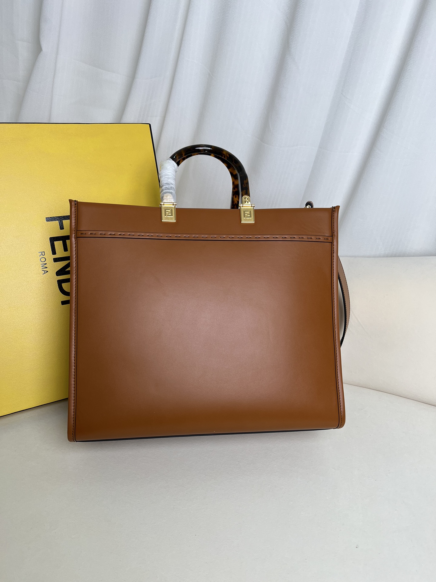 FENDI Small Sunshine Leather Tote Bag | Brown