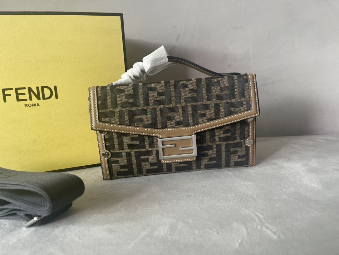 Fendi Soft Trunk Baguette Brown FF Fabric Bag