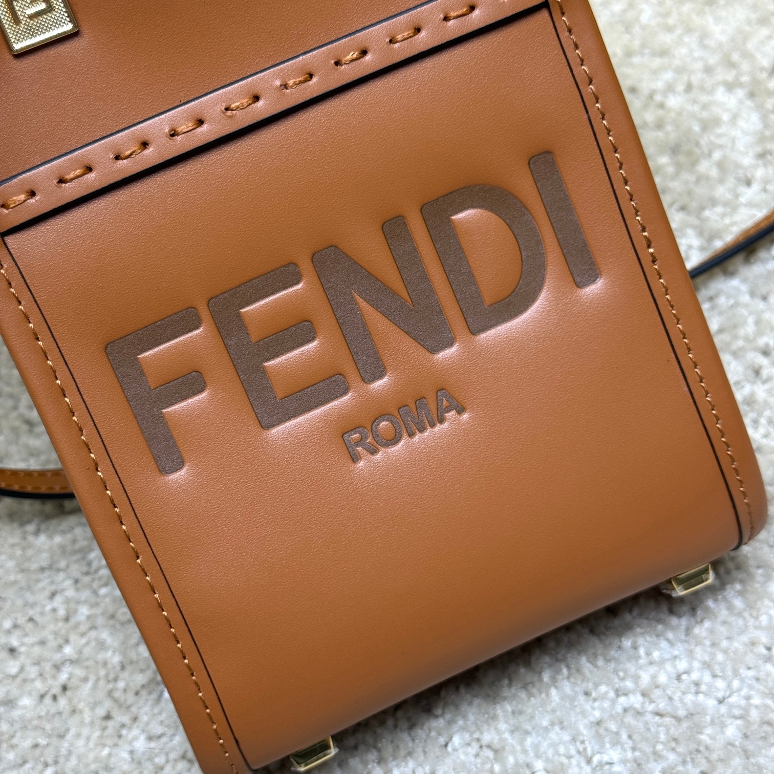 FENDI Sunshine Cow Leather Tote Bag, Shopping Bag, Handbag, Shoulder Bag, Crossbody Bag Mini Women's Brown
