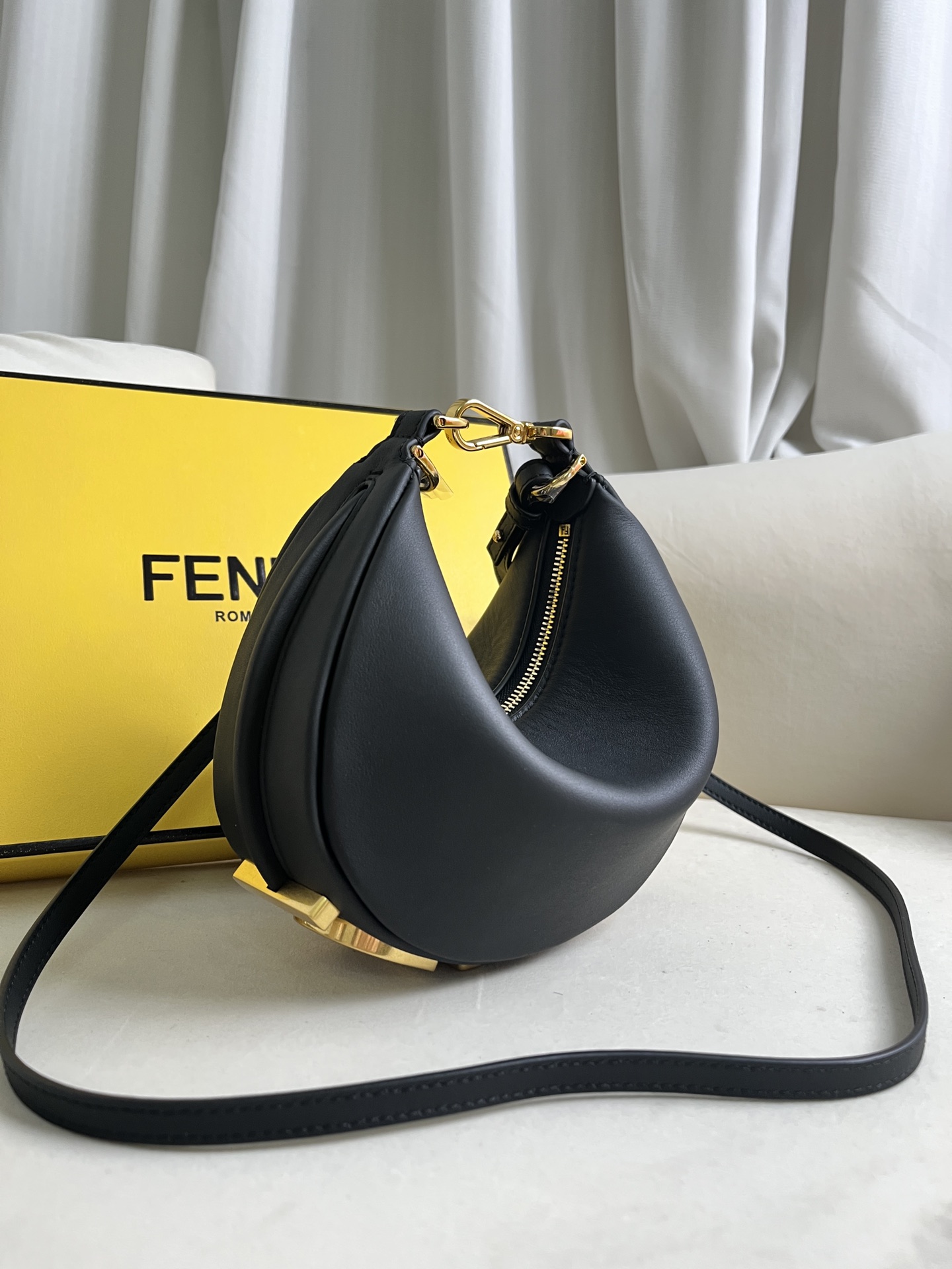 FENDI Vitello Grace Matte Nano Fendigraphy Hobo Charm Black